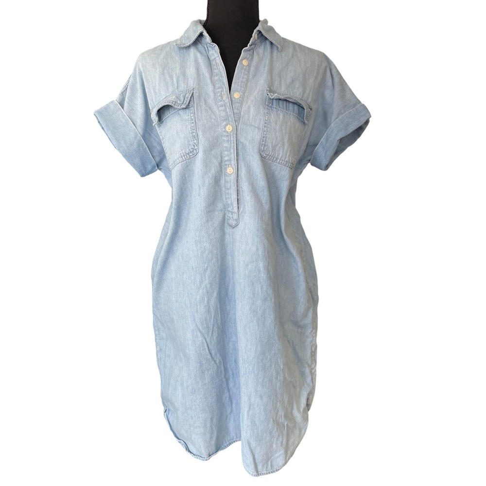 Chaps Light Blue Denim Midi Shirt Dress